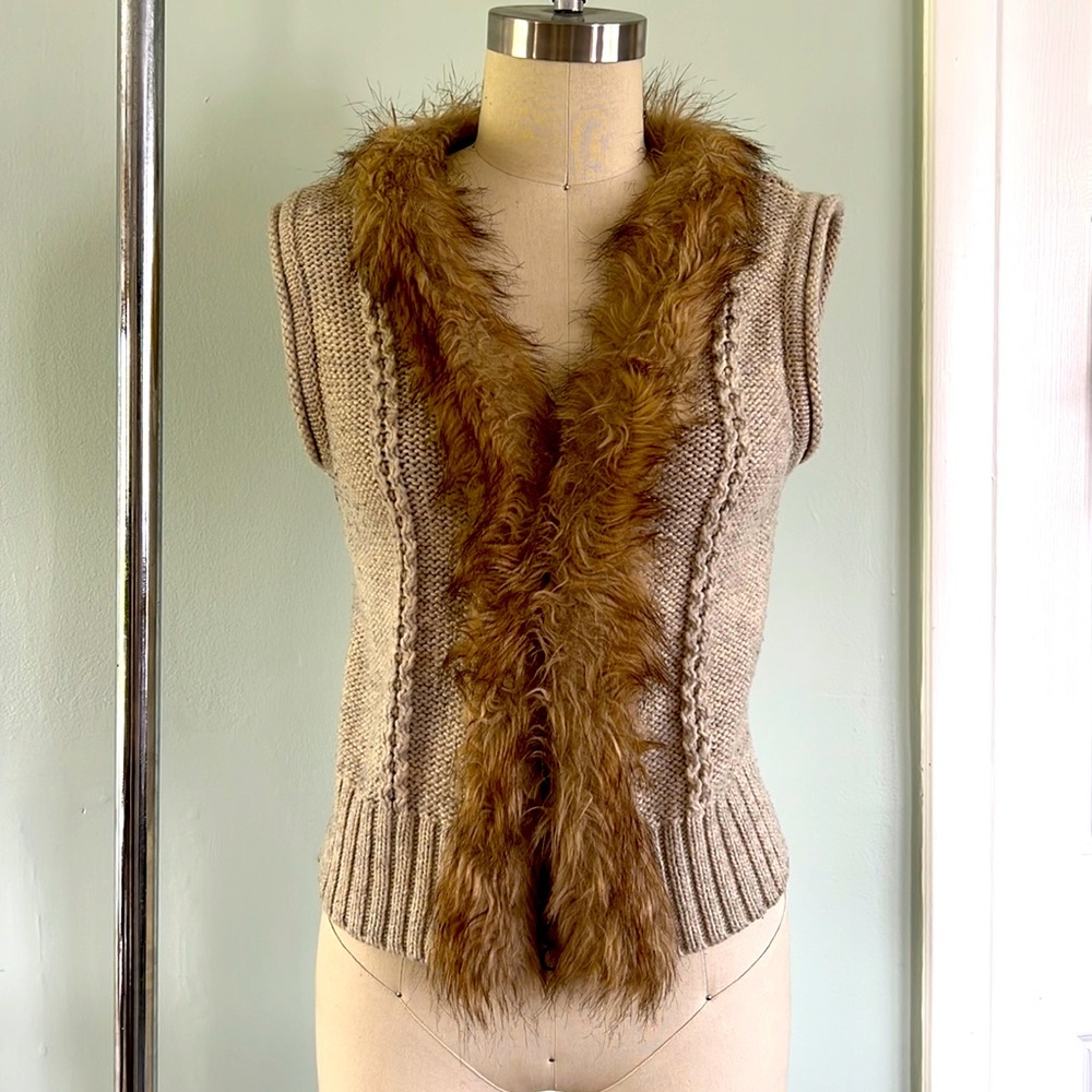 Faux Fur Knit Vest with Center Front Closure